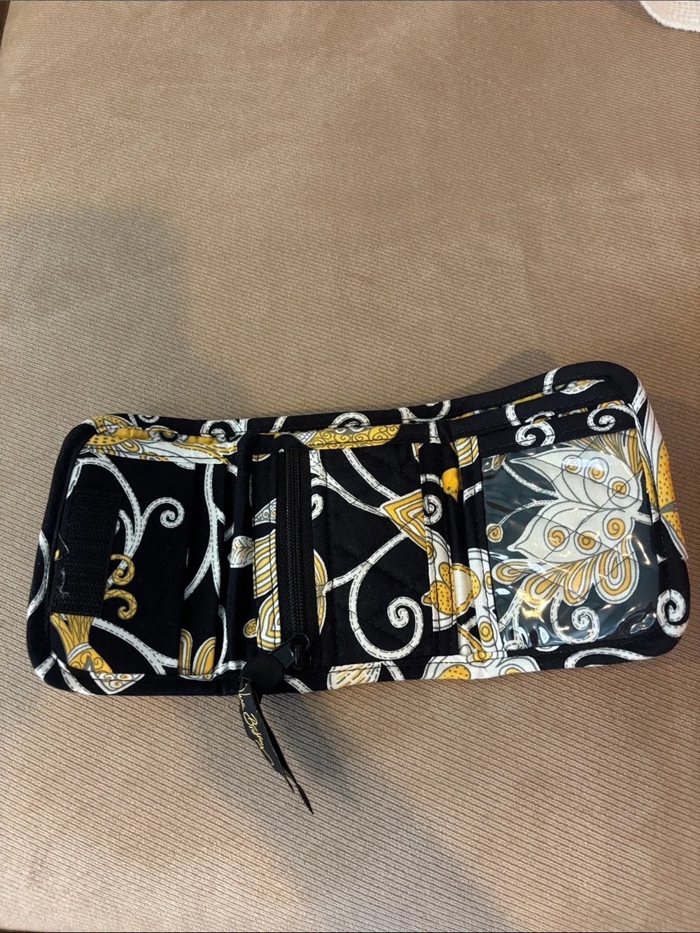 Vera Bradley Black White Yellow Floral Quilted Wallet - Picture 2 of 4